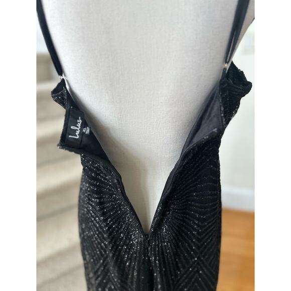 Lulu's Glitter Sweetheart Illusion Sheer Maxi Gown Scalloped Trim - Picture 7 of 9